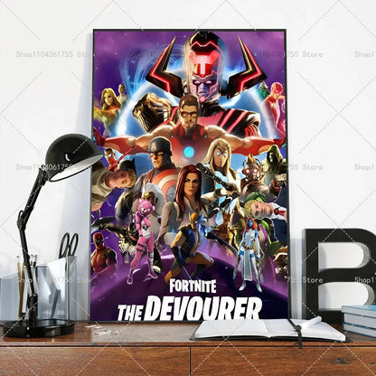 F-Fortnites-Game Póster Popular Autocolante de Arte em Papel Impermeável para Decoração de Parede de Café, Bar e Quarto