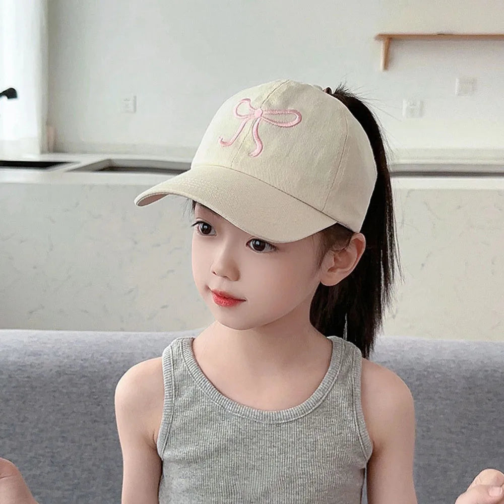 Bows Children Baseball Caps Hollow Empty Top High Ponytail Caps Adjustable Kids summer Sun Hats Boys Girls Hip hop Baseball Hat