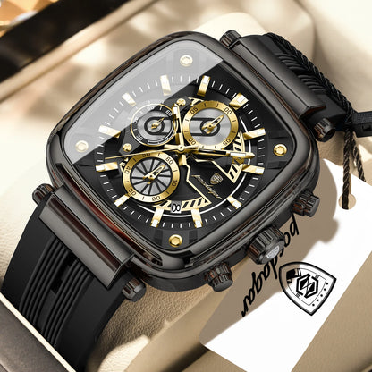POEDAGAR Square Sport Man Wristwatch Date Waterproof Luminous Chronograph Watch For Men Silicone Strap Men's Quartz Watches Male