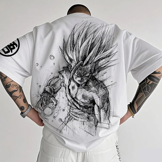 Dragon Ball Anime-T-Shirt für Herren, Sommer, neu, doppelseitiger Print, locker geschnitten, lässig, Harajuku-Trend, Kurzarm-Oberteil im Eltern-Kind-Stil