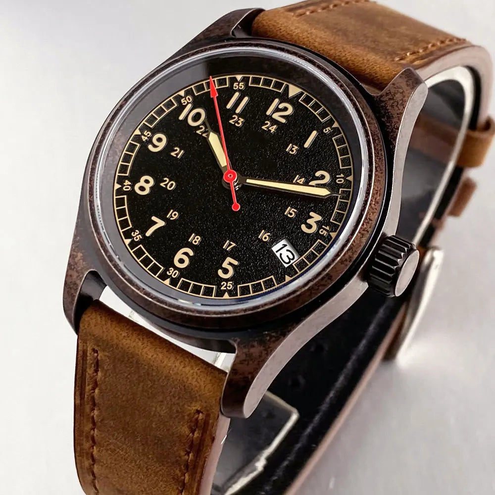 PVD Bronze Case TANDORIO 36mm Military Field Watch Men Japanese NH35A Automatic Movement Sapphire 200M Waterproof Pilot Watches