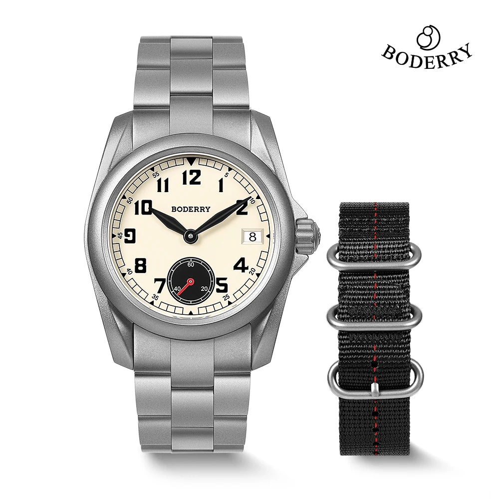 BODERRY Men's Field Watches Titanium Automatic Top Brand Wristwatch 100M Waterproof Clock Military Watch for Men