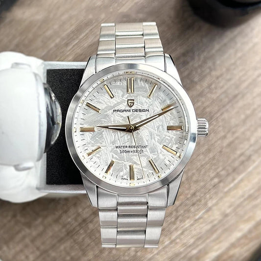 Relógio masculino PAGANI DESIGN 40MM com mostrador de meteorito, quartzo, luxo business, safira, aço inoxidável 316L, resistente à água 100M