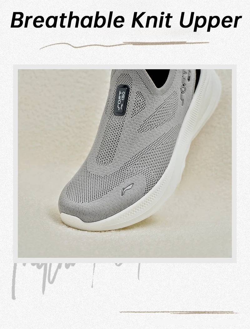 Zapatillas deportivas casual sin cordones Li-Ning SOFT GO 2 KNIT para hombre, cómodas, estables y con amortiguación, de malla para caminar, jogging y uso diario AGLV017