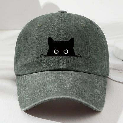 Black cat printed baseball cap retro men's and women's fashionable outdoor hat with adjustable eaves suitable for sports fishing