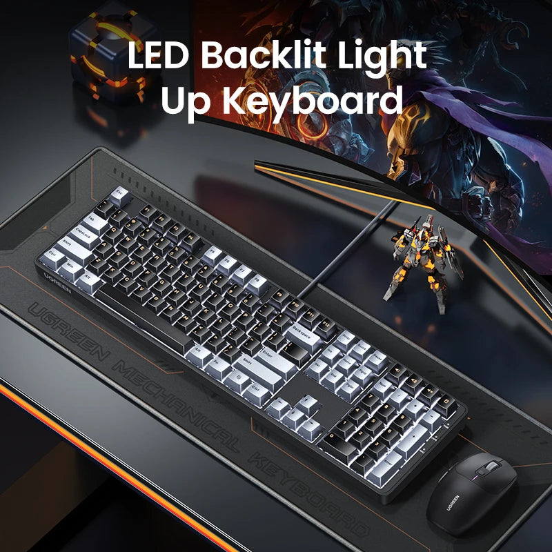 Tastiera meccanica UGREEN 108 tasti PBT, cablata, switch rossi, russo/coreano/EN, per desktop laptop Windows Mac OS Gaming
