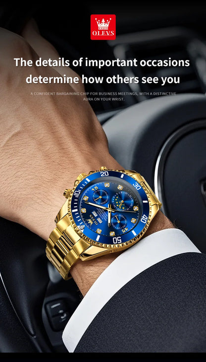 OLEVS 6729 Original Men's Watches Stainless Steel Waterproof Luminous Date Week Moon Phase Automatic Mechanical Watches for Man