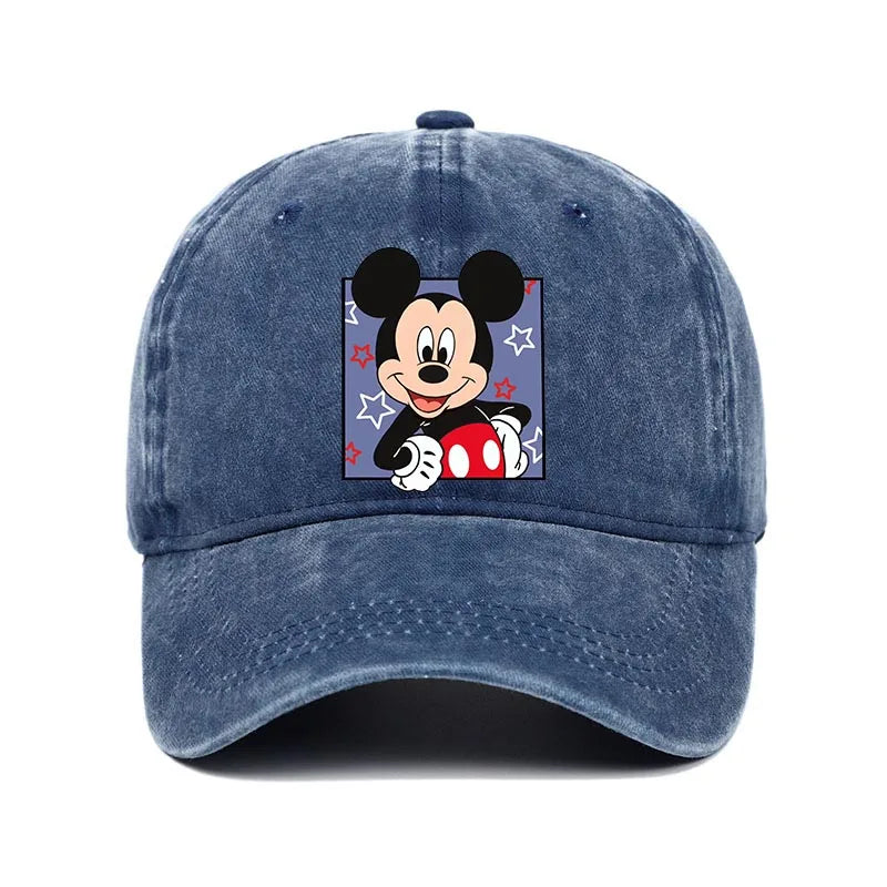 Retro Washed Mickey Mouse Print Baseball Cap Men Women Vintage Kpop Snapback Cap Adjustable Breathable Trucker Hat Sunscreen Hat