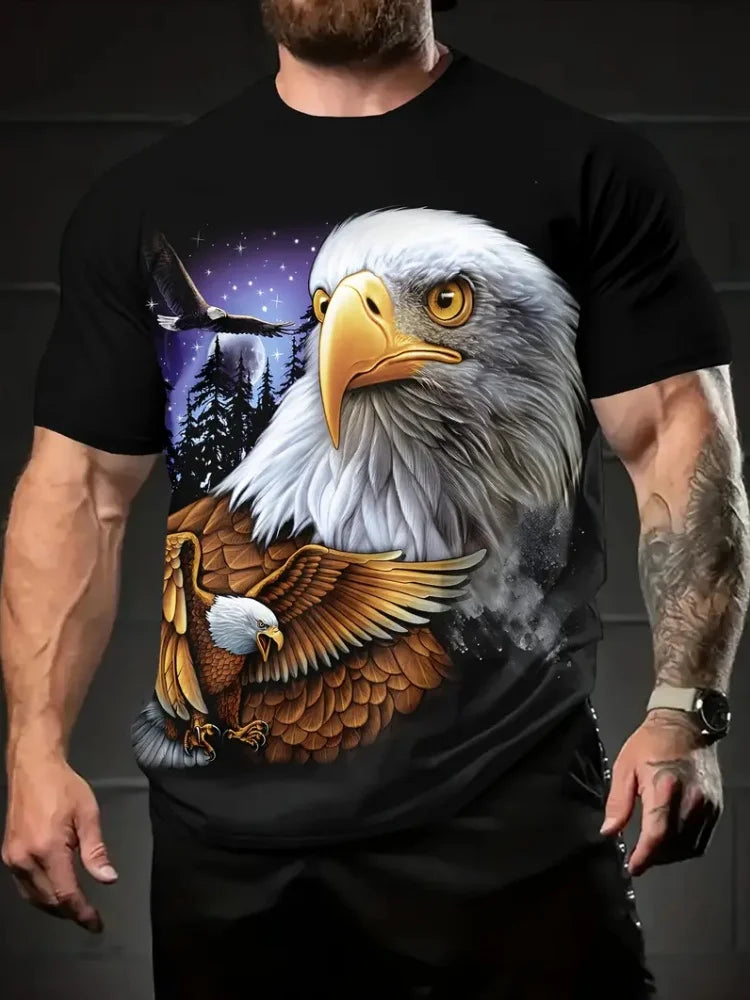 Patriottisch 3D-T-shirt met adelaarsprint voor heren, casual T-shirt met ronde hals en korte mouwen, ideaal voor zomermode en buitenactiviteiten, herenkleding