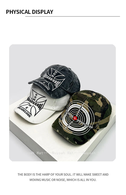New Unisex Broken Style Bull's-eye Cross Embroidery Baseball Hats Sunshade Personal Versatile Peaked Caps Street Fashion Hip Hop