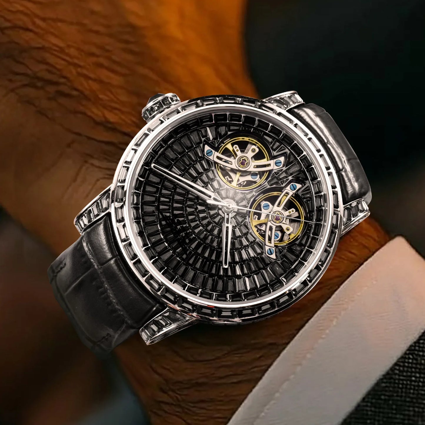 2026 PINDU Design New Diamond Mechanical Watch Men Top Luxury Double Flying Wheel Watch Sapphire Glass Waterproof Watch Leather