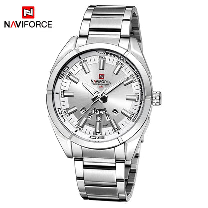 Relógio de pulso para homem NAVIFORCE, inteiramente em aço, estanque, estilo descontraído, movimento de quartzo com indicação da data – Relógio de pulso de luxo para homem, de uma marca de renome.
