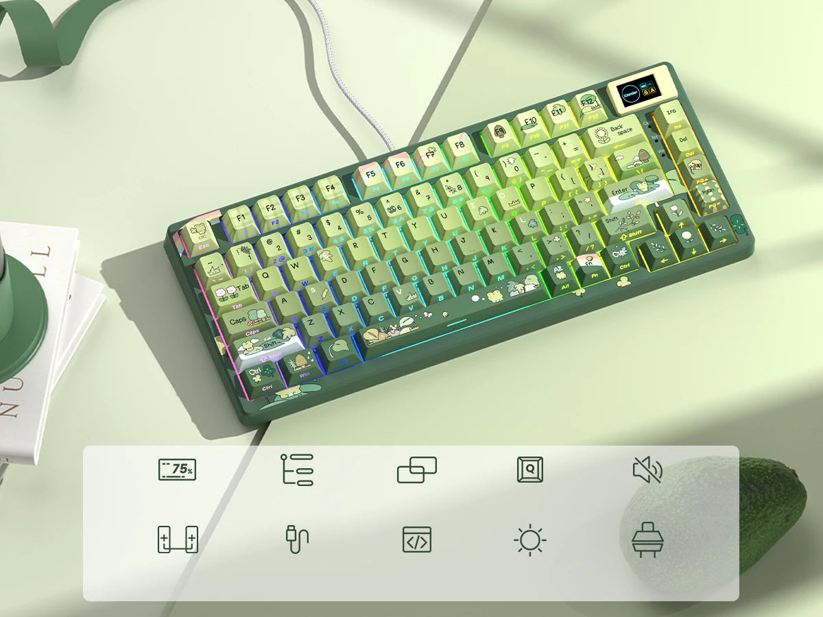 Womier SK80 Green Keyboard Gasket Mounted RGB Hot Swap with Color OLED Display 75% Mechanical Gaming Keyboard for PC