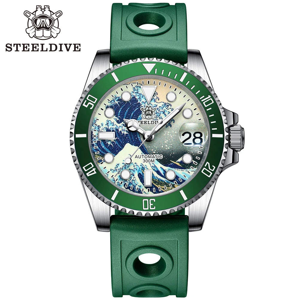 STEELDIVE New SD1953J 41mm Kanagawa Dial Sapphire Glass NH35 Automatic Movement 300M Waterproof Water Ghost Dive Watches For Men