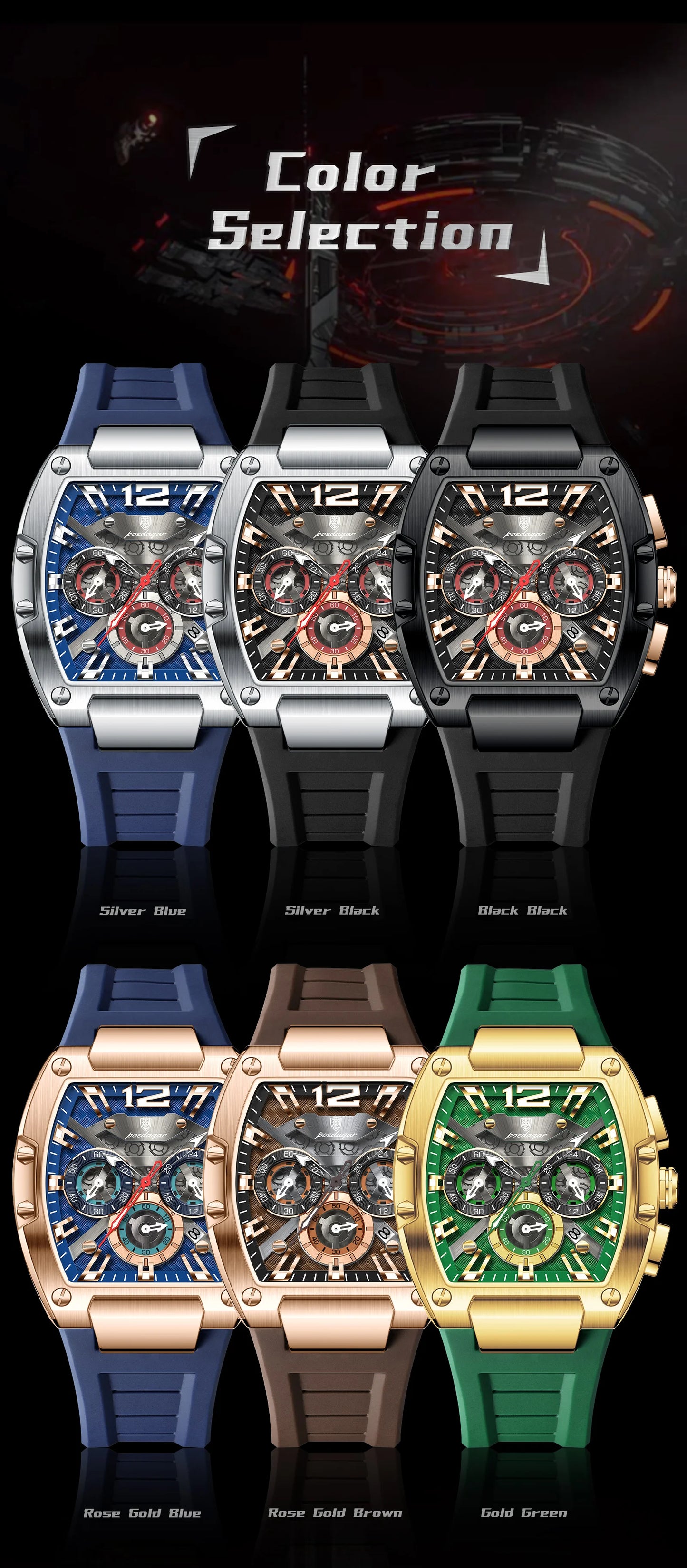 POEDAGAR Fashion Brand Men's Watch Luminous Waterproof Date Sports Male Watch Chronograph Silicone Quartz Watches For Man Reloj