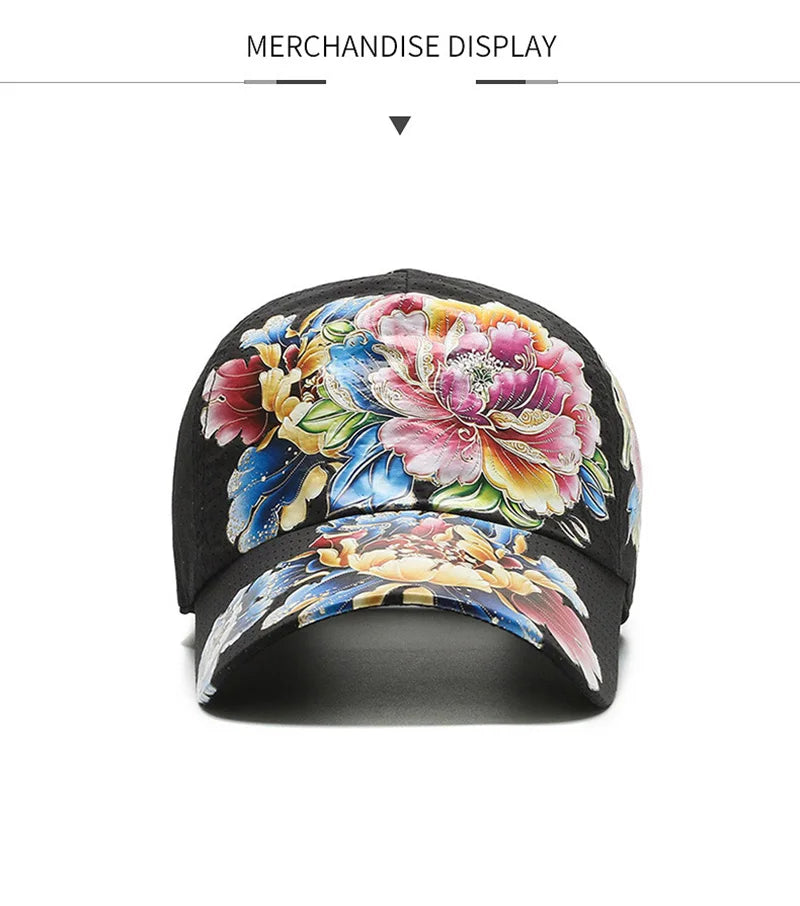 Spring/Summer Quick Drying Baseball Cap Men's And Women's Outdoor Beach Camping Sun Hat Printed Chinese Style Flower Sun HatB149