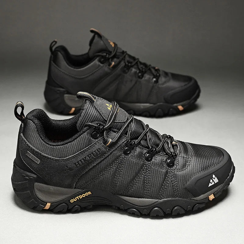 HIKEUP Zapatillas de senderismo para hombre de cuatro estaciones, calzado deportivo de exterior en cuero genuino resistente al desgaste, zapatos de escalada con suela de goma para trekking