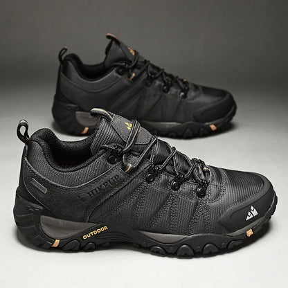 HIKEUP Zapatillas de senderismo para hombre de cuatro estaciones, calzado deportivo de exterior en cuero genuino resistente al desgaste, zapatos de escalada con suela de goma para trekking