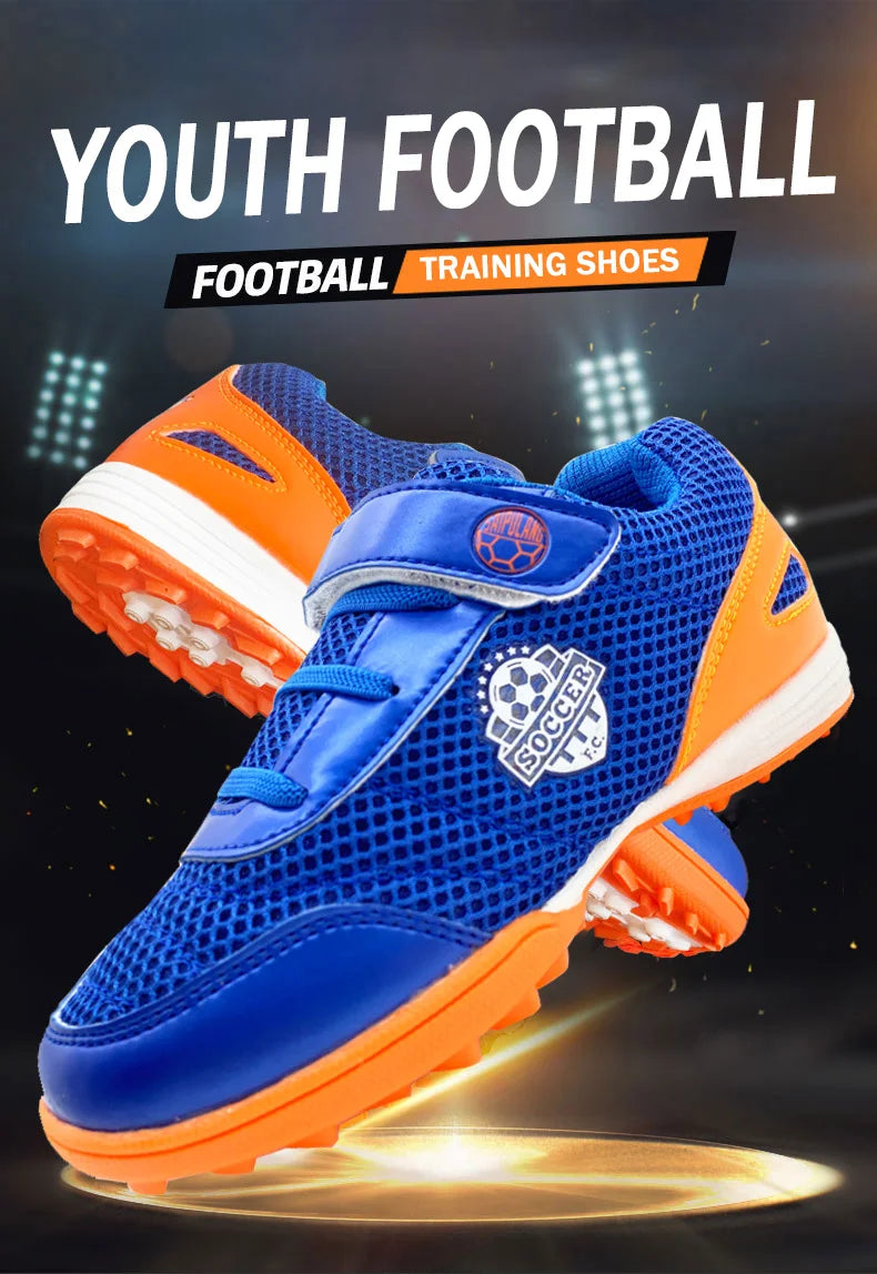 Chuteiras de futebol para criança menino/menina Tf com fecho de velcro, sem pitões, para lacrosse, iniciantes em críquete e basebol