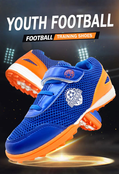 Chuteiras de futebol para criança menino/menina Tf com fecho de velcro, sem pitões, para lacrosse, iniciantes em críquete e basebol