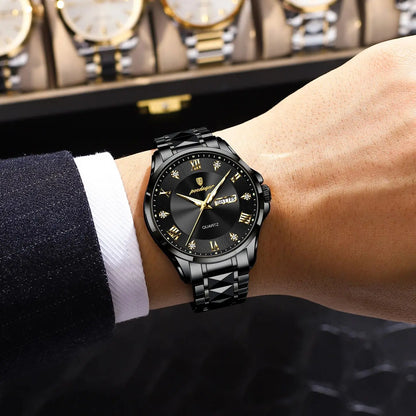 Relógio de homem POEDAGAR, modelo de luxo original, estanque, luminoso, com indicação da data e do dia, estilo elegante, caixa em aço inoxidável, movimento de quartzo, ideal para o trabalho.