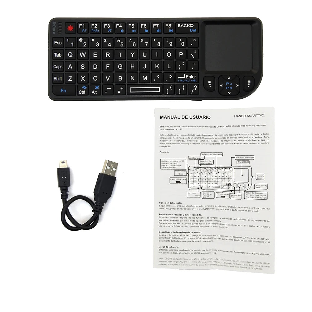 Teclado sem Fios A8 Mini 2.4G com Retroiluminação em 7 Cores, 3 em 1, Teclado Portátil com Touchpad e Air Mouse para Android TV Box, PC e Tablet