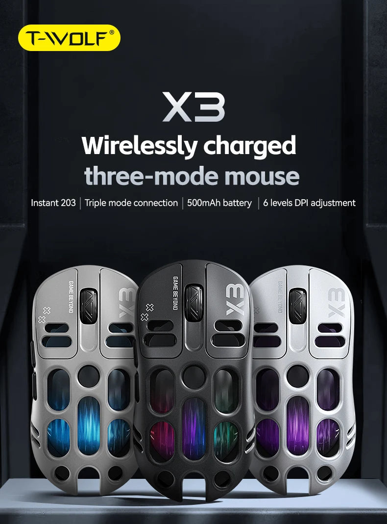 2026 Hollow-out Design Lightweight Computer Game Accessories 3-Mode Bluetooth Wireless Mouse Laptop Rechargeable RGB Backlight