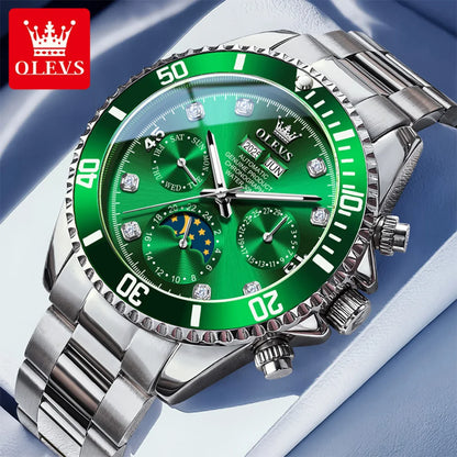 OLEVS 6729 Original Men's Watches Stainless Steel Waterproof Luminous Date Week Moon Phase Automatic Mechanical Watches for Man