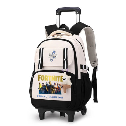 Mochila Escolar com Rodas Fortnite, Grande Capacidade, Impermeável, Leve e Minimalista, para Portátil, Escola e Viagens Casuais