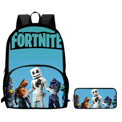 2Pcs Kids School Bag Set FORTNITE Cartoon, Lightweight & Durable Backpack and Pencil Bag with Front Pocket, Boys & Girls 5-10