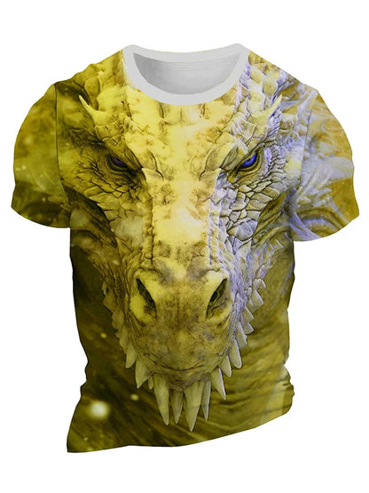 Camiseta de hombre con estampado de dragón 3D, informal de verano para diario, camiseta urbana de hombre para deportes al aire libre, manga corta, moda urbana