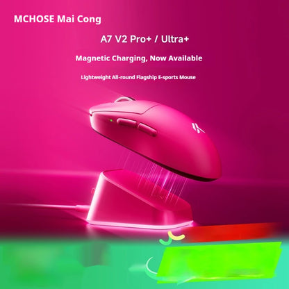 Ratón inalámbrico MCHOSE A7 V2 Ultra+ trimodo ligero Paw3950 Ti 42000dpi 500mah para PC, esports, portátil y gaming, accesorios para ratones