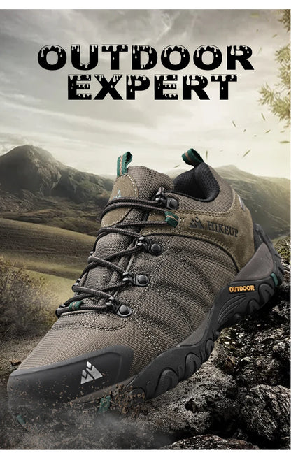 HIKEUP Zapatillas de senderismo para hombre de cuatro estaciones, calzado deportivo de exterior en cuero genuino resistente al desgaste, zapatos de escalada con suela de goma para trekking