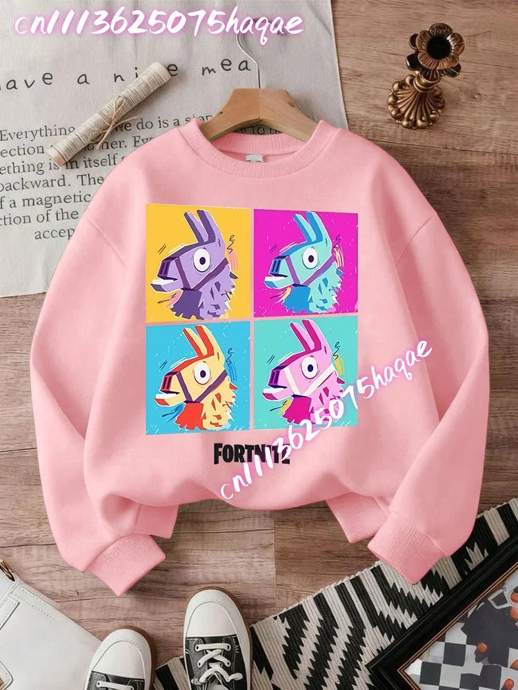 Sweatshirt pullover FORTNITED de manga comprida para criança, estilo streetwear para menina, menino e bebé, top de moda anime infantil, presente