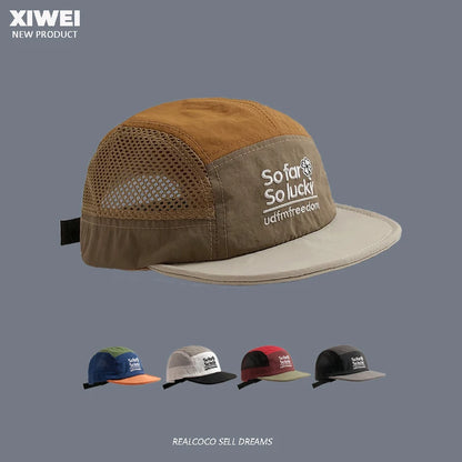 Cappellino da estate con ricami abbinati ai colori, ad asciugatura rapida, per uomo e donna, per sport all’aperto, in rete traspirante, con visiera parasole, a cinque pannelli, stile baseball