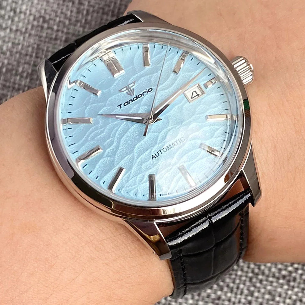Tandorio 40mm Japanese NH35 Automatic 200M Diving Watch Men Beige Dial Bubble Sapphire Polished Case Glass Back Screw Crown