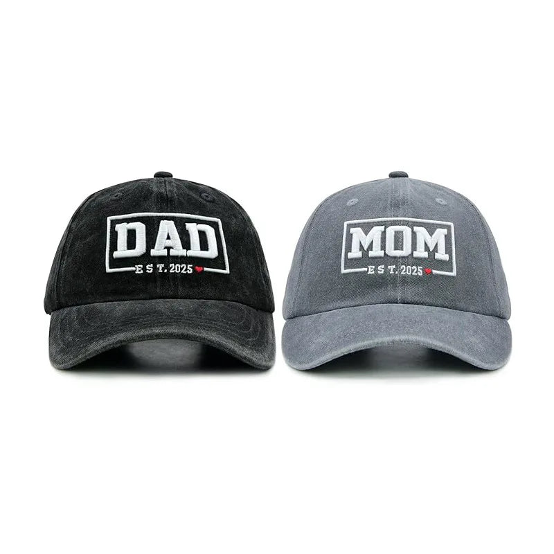 2 vnt. retro stiliaus išblukintos „DAD MOM“ siuvinėjimo moteriškos beisbolo kepurės, lauko sportui skirtos reguliuojamos, nuo saulės apsaugančios ir kvėpuojančios vairuotojų kepurės