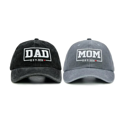 2 vnt. retro stiliaus išblukintos „DAD MOM“ siuvinėjimo moteriškos beisbolo kepurės, lauko sportui skirtos reguliuojamos, nuo saulės apsaugančios ir kvėpuojančios vairuotojų kepurės