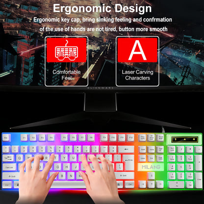 KEBIDUMEI Tastiera cablata USB RGB retroilluminata da gaming 104 tasti, tastiera standard a membrana per PC, laptop, Windows, iOS