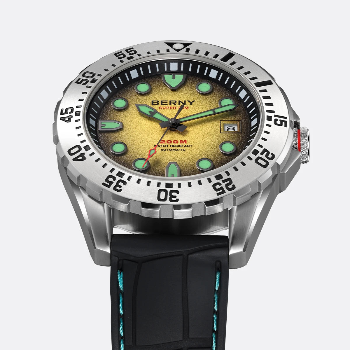 BERNY Automatic Diver Watch for Men Frosted Dial MIYOTA 8215 316L Supper Luminous Sapphire AR Fluororubber Men's Diving Watches