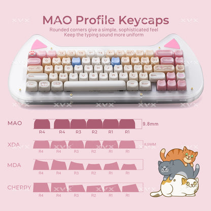 Keycaps XVX 148 Teclas Tema Gato Perfil MAO Keycap Coreana Brilhante e Fofa para Teclado 61 64 68 78 87 96 98 104 108