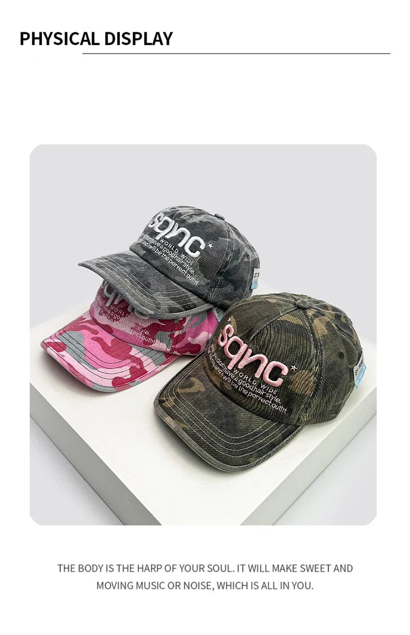 New Unisex American Style CAMO Letter Embroidery Baseball Hats Breathable Hip Hop Sunshade Peaked Caps Versatile Fashion Niche
