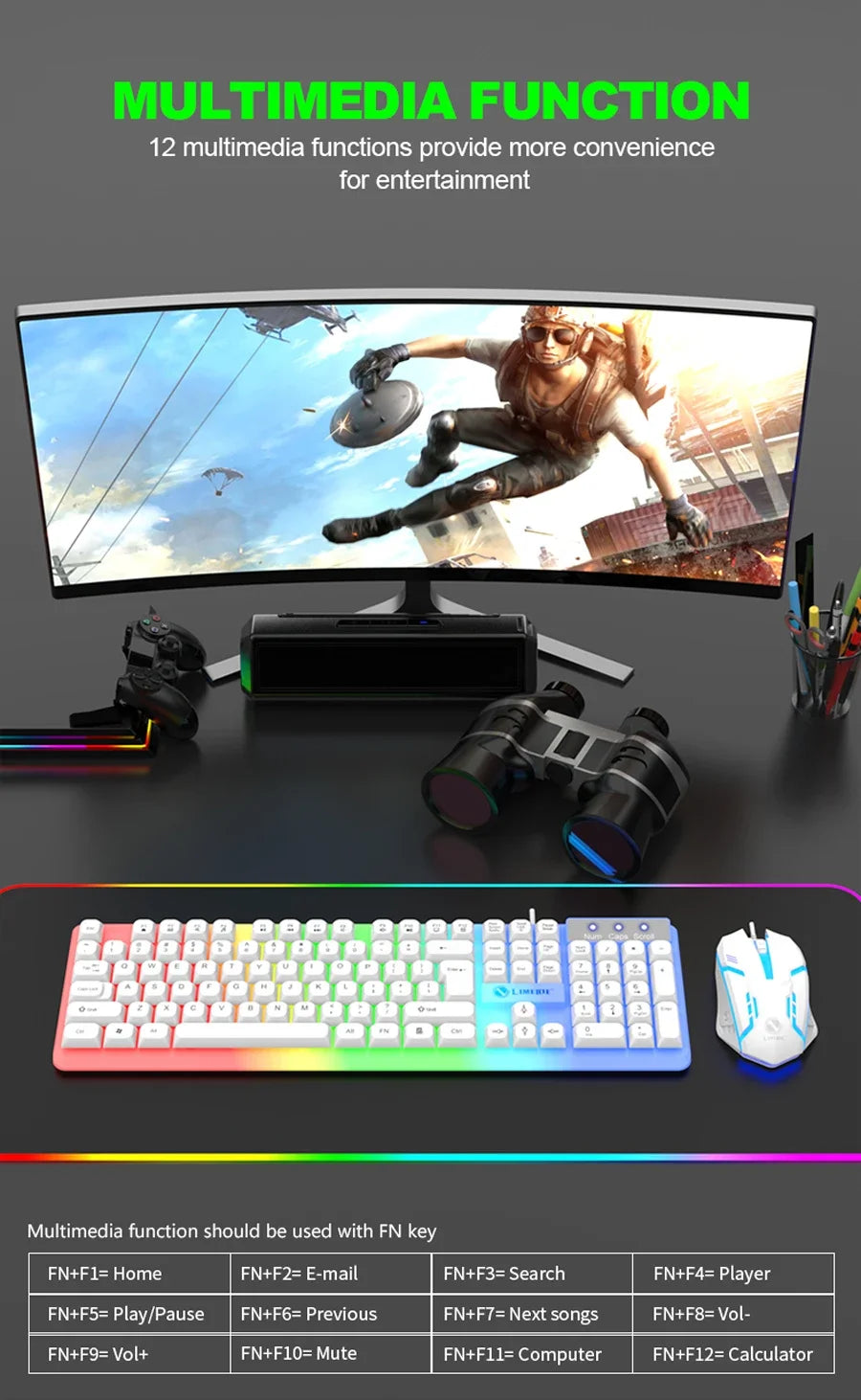 Combo de teclado y ratón gaming NG GTX350 para ordenador y portátil, kit gamer con retroiluminación LED, teclado USB con cable GTX350, set negro
