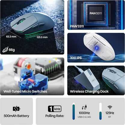 AJAZZ AJ139 V2 MC/AJ139 PRO draadloze gamingmuis met PAW3311/PAW3395-sensor, 12000DPI/26000DPI, 500mAh Bluetooth-gamermuis voor pc