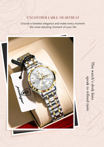 POEDAGAR Luxury Elegant Woman's Watches Luminous Waterproof Stainless Steel Ladies Wristwatch Quartz Week Date Women Watch Reloj