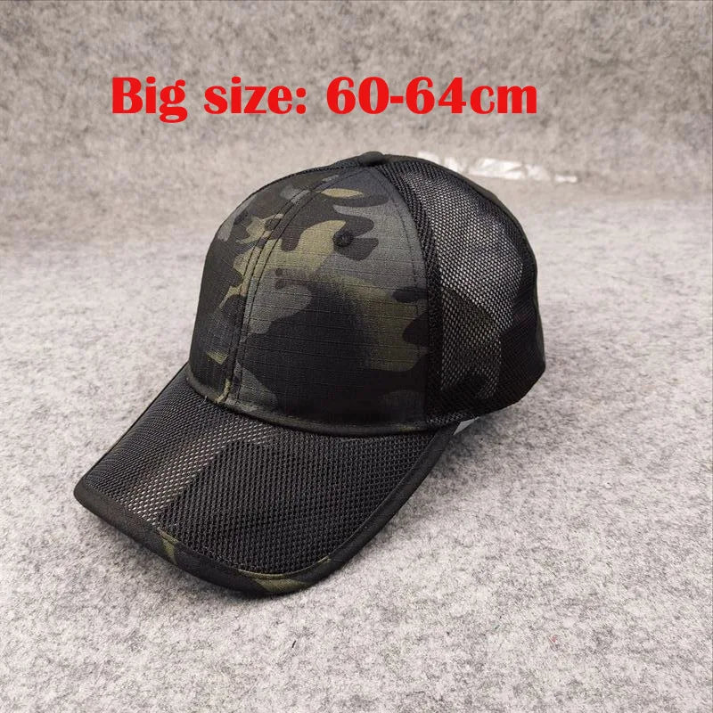 Gorra de béisbol de malla transpirable de verano para hombre, talla grande, ajustable, gorra casual de camuflaje para actividades al aire libre y en la selva, para hombre, 62 cm
