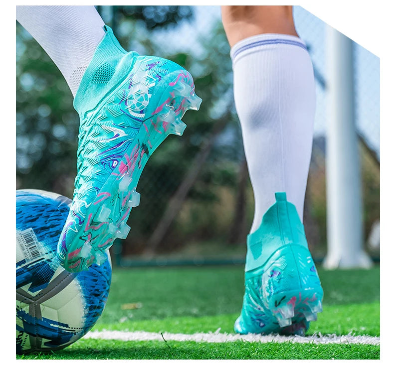 Men's High Ankle Football Boots Turf Soccer Cleats Breathable Non-slip Training Match Sneakers Outdoor Sports FG Soccer Shoes