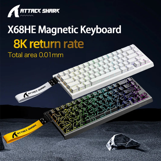 Teclado mecânico magnético ATTACK SHARK X68HE X68Pro He para gaming profissional, acionamento rápido de 0.01mm, 8000Hz, SOCD/Rs, 0.125ms, taxa de 128K