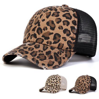 Unisex Leopard Print Hole Embroidery Baseball Net Caps Spring Autumn Outdoor Adjustable Casual Hats Sunscreen Hat Sports Cap