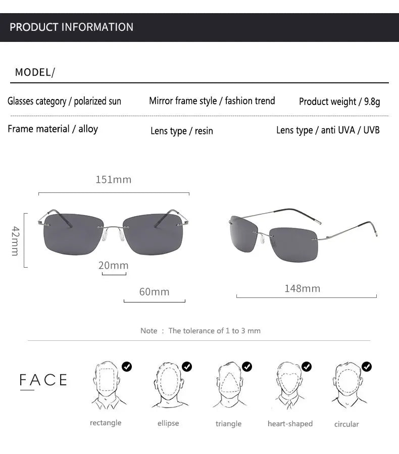 Titanium Frameless Polarized Sunglasses Driver Driving Night Vision Goggle Folding Ultra Light Color Film Titanium SunglassUV400